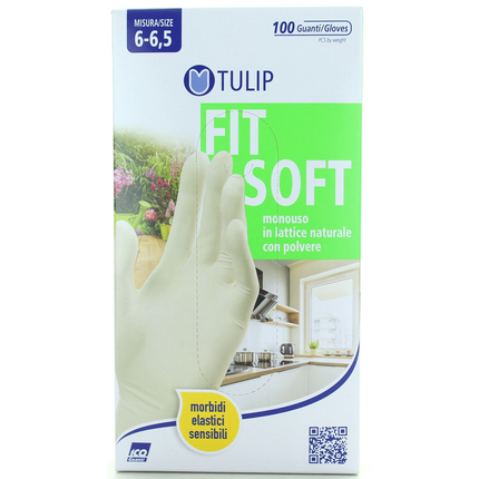 TULIP FIT SOFT GUANTI LATTICE NATURALE CON POLVERE MONOUSO 100 PZ TAGLIA 6-6,5