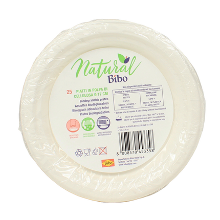 BIBO NATURAL 25 PIATTI BIODEGRADABILI E COMPOSTABILI DM 17 cm