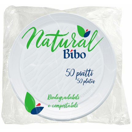 BIBO NATURAL 50 PIATTI DESSERT BIODEGRADABILI E COMPOSTABILI DM 17 cm