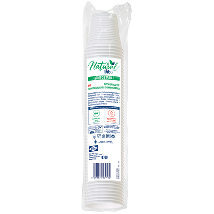 BIBO NATURAL 50 BICCHIERI CAFFE' BIANCHI BIODEGRADABILI E COMPOSTABILI 80 CC