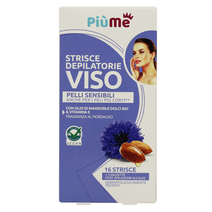 PIUME STRISCE DEPILATORIE VISO CON OLIO DI MANDORLE DOLCI BIO & VITAMINA E PELLI SENSIBILI 16 PZ