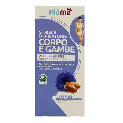 PIUME STRISCE DEPILATORIE CORPO e GAMBE CON OLIO DI MANDORLE DOLCI BIO & VITAMINA A PELLI SENSIBILI 16 PZ