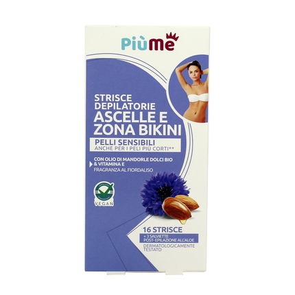 PIUME STRISCE DEPILATORIE ASCELLE e BIKINI CON OLIO DI MANDORLE DOLCI BIO & VITAMINA A PELLI SENSIBILI 16 PZ