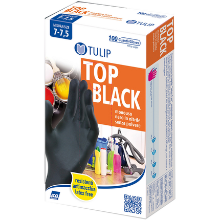 TULIP TOP BLACK GUANTI IN NITRILE MONOUSO SENZA POLVERE 100 PZ MISURA 7-7,5