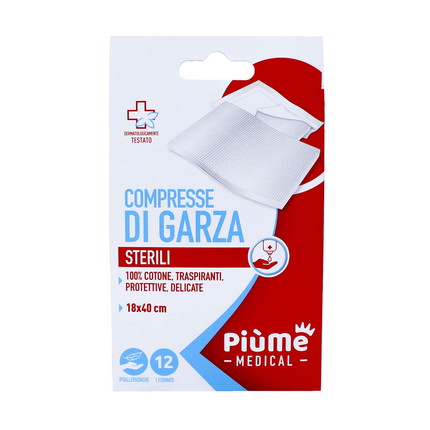 PIUME PRIMO SOCCORSO COMPRESSA DI GARZA 12 PZ 18*40 CM