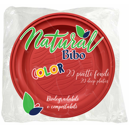 BIBO NATURAL COLOR PIATTI FONDI ROSSI 21,5 DM BIODEGRADABILI e COMPOSTABILI 20 PEZZI