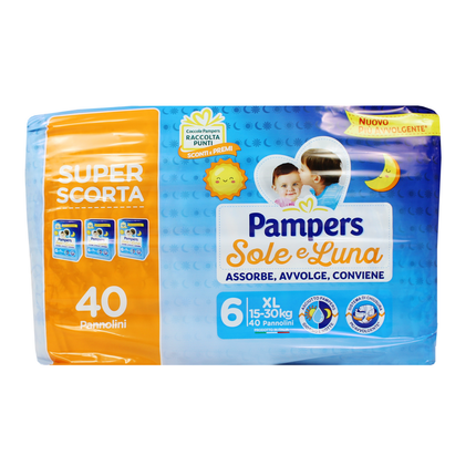 PAMPERS PANNOLINI SOLE E LUNA 6 XL 15-30 KG 40 PEZZI