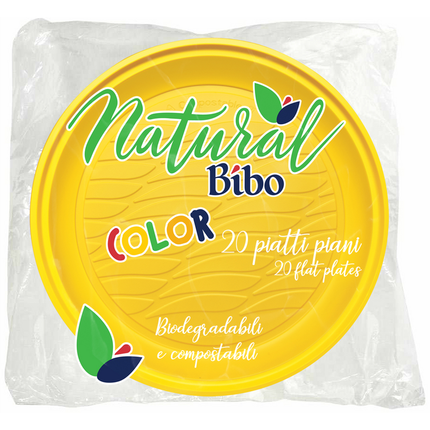 BIBO NATURAL 20 PIATTI PIANI GIALLI DM 21,5 BIODEGRADABILI E COMPOSTABILI