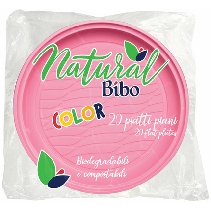 BIBO NATURAL 20 PIATTI PIANI ROSA DM 21,5 BIODEGRADABILI E COMPOSTABILI