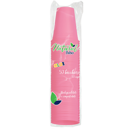 BIBO NATURAL 50 BICCHIERI ROSA 200cc BIODEGRADABILI E COMPOSTABILI