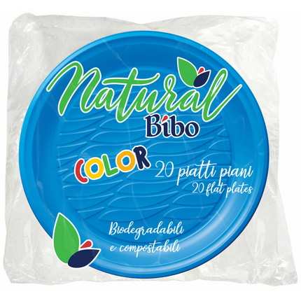 BIBO NATURAL 20 PIATTI PIANI AZZURRI DM 21,5 BIODEGRADABILI E COMPOSTABILI