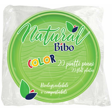BIBO NATURAL 20 PIATTI PIANI VERDI DM 21,5 BIODEGRADABILI E COMPOSTABILI