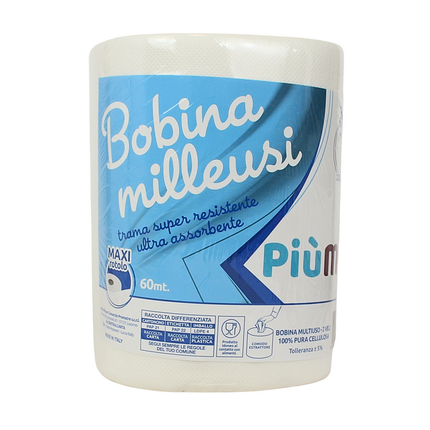 PIUME BOBINA MULTIUSO 2 VELI 60 MT 300 STRAPPI 100% PURA CELLULOSA