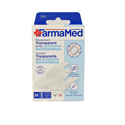 FARMAMED 24 CEROTTI TRASPARENTE CON PROTEZIONE BATTERIOSTATICA 3 FORMATI ASSORTITI