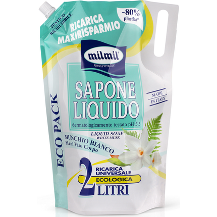 MIL MIL SAPONE LIQUIDO RICARICA BUSTA MUSCHIO BIANCO 2 LT