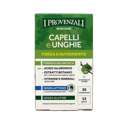 I PROVENZALI CAPELLI e UNGHIE FORZA E NUTRIMENTO SENZA LATTOSIO SENZA GLUTINE 30 COMPRESSE INTEGRATORE ALIMENTARE