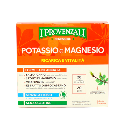 I PROVENZALI POTASSIO E MAGNESIO RICARICA E VITALITA' 20 BUSTINE IDROSOLUBILI INTEGRATORE ALIMENTARE