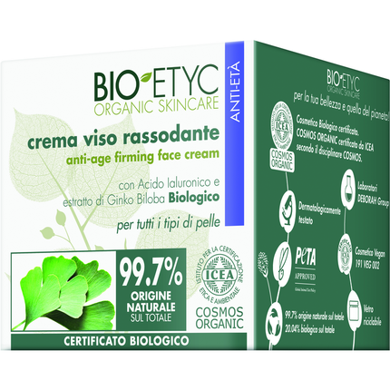 BIOETYC ORGANIC SKINCARE CREMA VISO ANTI ETA' RASSODANTE ESTRATTO GINKO BILOBA TUTTI I TITPI DI PELLE 50 ML