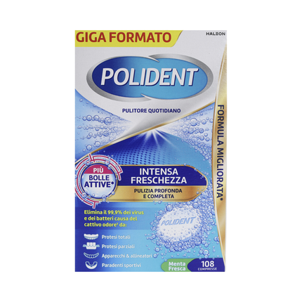 POLIDENT COMPRESSE EFFERVESCENTI PER PROTESI ESSENZA DI MENTA 108 PZ