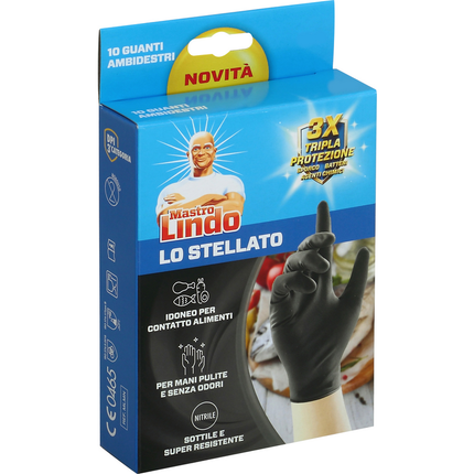MASTRO LINDO GUANTI LO STELLATO Guanti Monouso in Nitrile nero senza polvere. Idoneo per contatto con alimenti. Taglia S-M