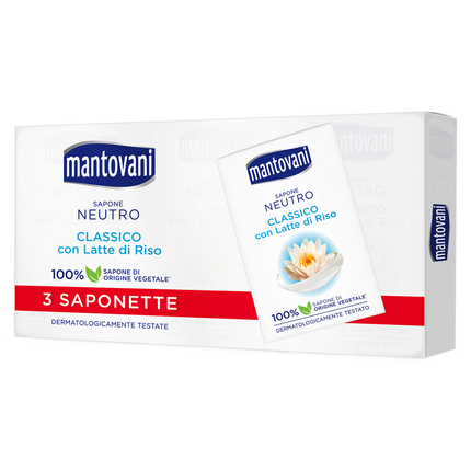 MANTOVANI SAPONETTA NEUTRA CLASSICA CON LATTE DI RISO. 3 PEZZI 90 GRAMMI