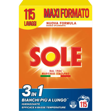 SOLE DETERSIVO POLVERE BUCATO LAVATRICE 3 IN 1 BIANCO SPLENDENTE FUSTO 115 LAVAGGI