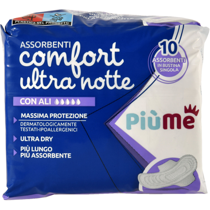 PIUME ASSORBENTI COMFORT ULTRA NOTTE CON ALI 10 PEZZI