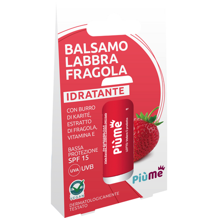 PIUME BALSAMO LABBRA FRAGOLA DRATANTE CON BURRO DI KARITE, ESTRATTO DI FRAGOLA E VITAMINA E