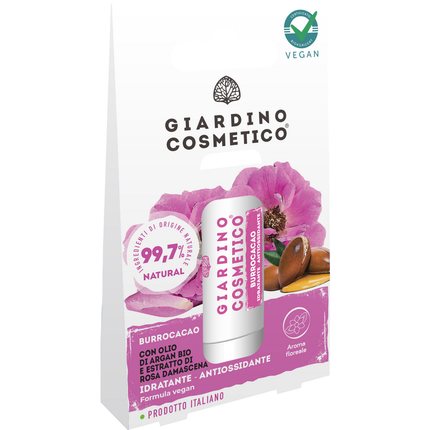 GIARDINO COSMETICO VEGAN BURROCACO ROSA CON OLIO DI ARGAN BIO ED ESTRATTO DI ROSA DAMASCENA IDRATANTE, ANTIOSSIDANTE AROMA FLOREALE