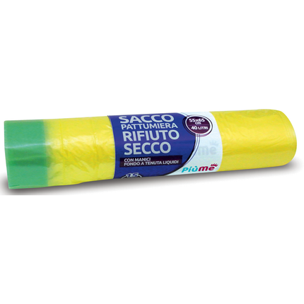 PIUME SACCO PATTUMIERA RIFIUTO SECCO 55x65 40 LITRI 15 PEZZI CON MANICO