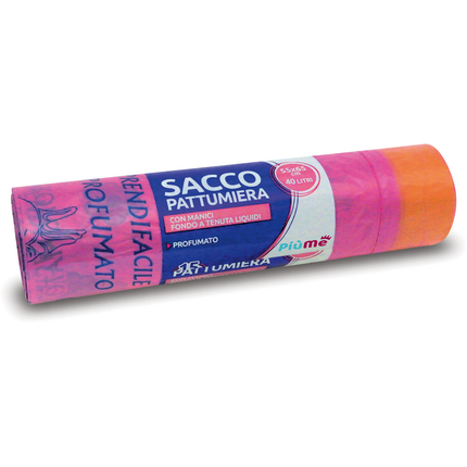 PIUME SACCO PATTUMIERA 55x65 40 LITRI 15 PEZZI CON MANICO PROFUMATI ROSA