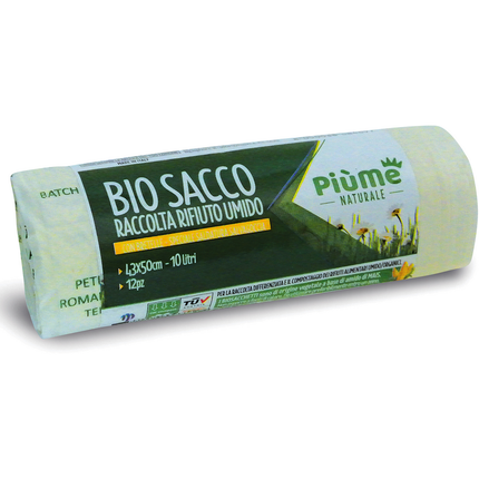 PIUME SACCO RACCOLTA UMIDO BIO SACCO 43x50 10 LITRI 12 PEZZI CON BRETELLE