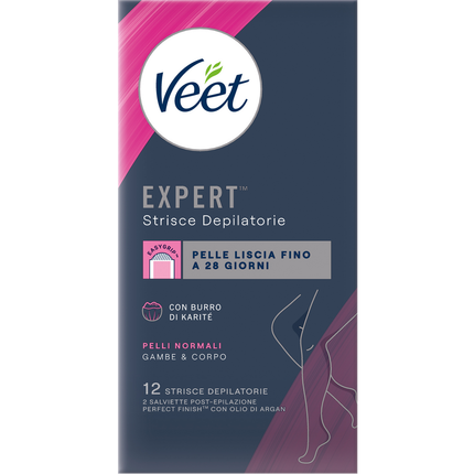 VEET 12 STRISCE DEPILATORIE CORPO PELLI NORMALI CON BURRO DI KARITE'