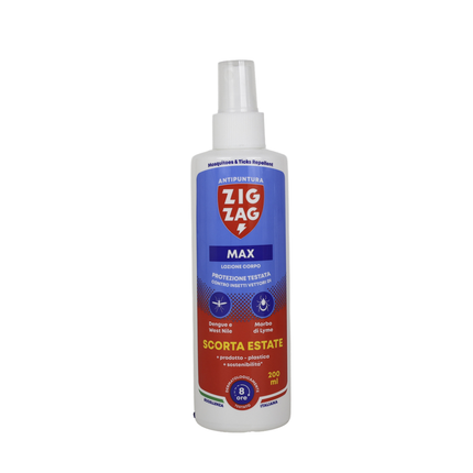 ZIG ZAG INSETTI VIA ANTIPUNTURA LOZIONE ZANZARE COMUNI, TIGRE e ZECCHE 200 ML