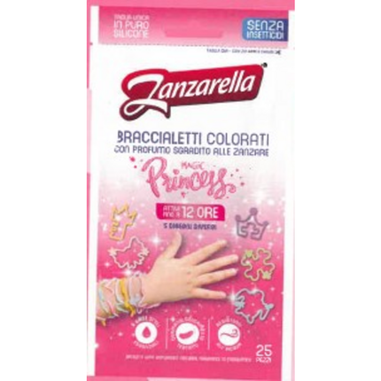 ZANZARELLA 25 BRACCIALETTI COLORATI PRINCESS PURO SILICONE SENZA INSETTICIDA ATTIVO 12 ORE