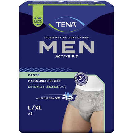 TENA MEN ACTIVE FIT PANTS NORMAL L/XL 8 PZ GREY SLIP ASSORBENTI MASCHILI