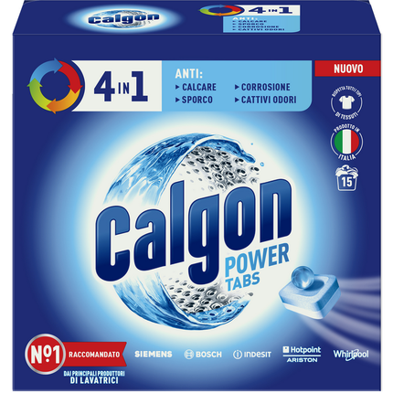 CALGON TABS 4 IN 1 ANTICALCARE ANTISPORCO ANTICORROSIONE ANTI CATTIVI ODORI 15 TABS 195 GR.