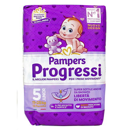 PAMPERS PROGRESSI 5 JUNIOR 11-25 KG 18 PEZZI