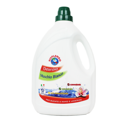 RISPLENDO DETERSIVO LIQUIDO BUCATO MANO e LAVATRICE MUSCHIO BIANCO 39 LAVAGGI 3 LT
