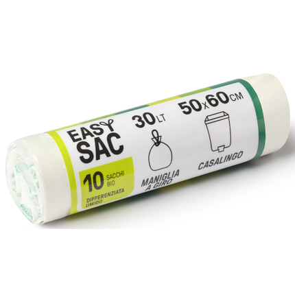 GEL SAC EASYSAC 10 SACCHI BIO DIFFERENZIATA UMIDO MANIGLIA A GIRO 50x60 CM 30 LT BIANCO