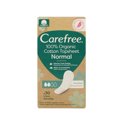 CAREFREE 100% ORGANIC COTTON TOPSHEET SALVASLIP NORMAL 30 PEZZI