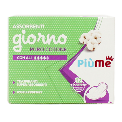 PIUME ASSORBENTI GIORNO CON ALI PURO COTONE 12 PEZZI