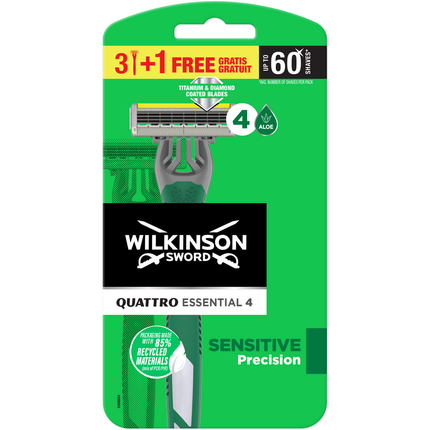 WILKINSON QUATTRO ESSENTIAL 4 SENSITIVE PRECISION 3 RASOI +1 4 LAME USA&GETTA