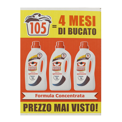 OMINO BIANCO DETERSIVO LIQUIDO BUCATO LAVATRICE IGIENIZZANTE 35 LAVAGGI x 3 PEZZI 4200 ML