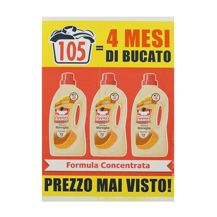OMINO BIANCO DETERSIVO LIQUIDO BUCATO LAVATRICE MARSIGLIA 35 LAVAGGI x 3 PEZZI 4200 ML