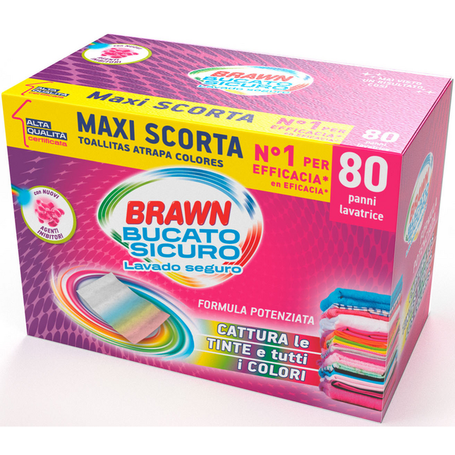 BRAWN BUCATO SICURO 80 PANNI CATTURA TINTE E COLORI PER LAVATRICE