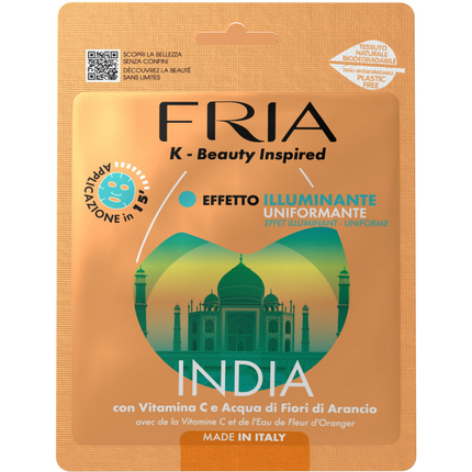FRIA MASCHERA VISO IN TESSUTO NATURALE BIO ILLUMINANTE UNIFORMANTE INDIA CON VITAMINA C e ACQUA DI FIORI DI ARANCIO