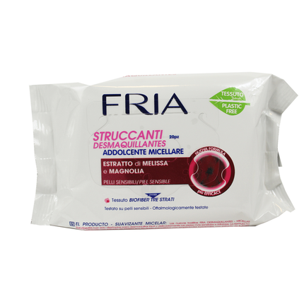 FRIA 20 SALVIETTE STRUCCANTI ADDOLCENTE MICELLARE ESTRATTO DI MELISSA E MAGNOLIA PELLI SENSIBILI