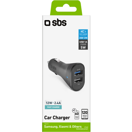 SBS MINI CARICABATTERIE DA AUTO 12W NERO 37249