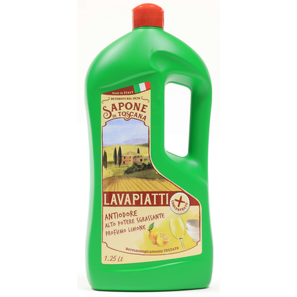 SAPONE DI TOSCANA LAVAPIATTI CONCENTRATO 16% DI ATTIVO LIMONE ANTIODORE ALTO POTERE SGRASSANTE 1,250 LITRI